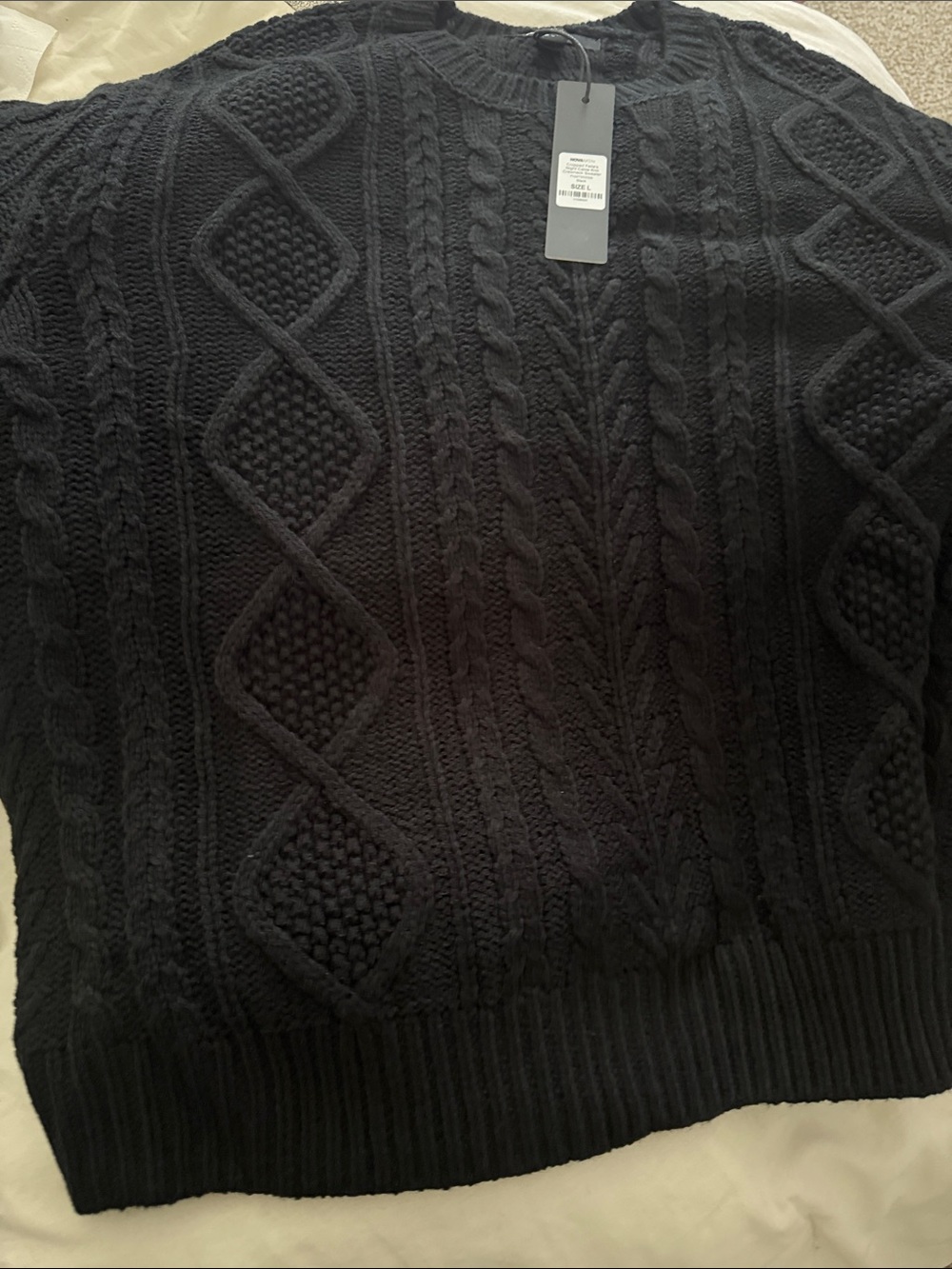 Fashion Nova Black Cable Knit Crewneck Sweater